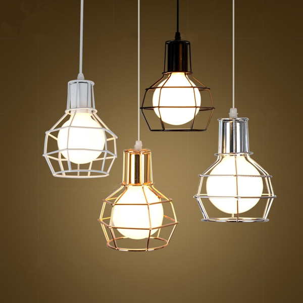 Black/white cage pendant lights E27 iron light bulb holder hanging lamp for restaurant living room bar indoor lighting