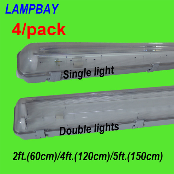 (4 Pack) Free Shipping 2ft.(60cm) 4ft.(120cm) 5ft.(150cm) T8 G13 LED Tube Fixture Double lights IP65 Waterproof Outdoor Ceiling fitting