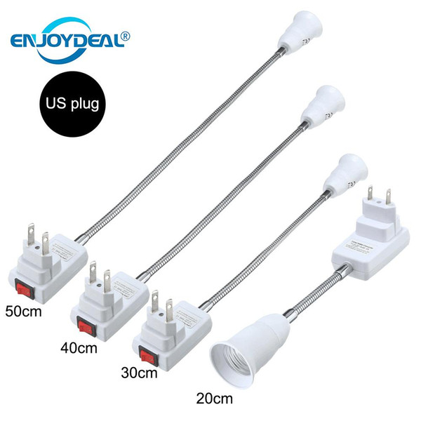 New Flexible E27 Light Lamp Bulb Adapter Extend Extension Converter Wall Base Holder Screw Socket EU US Plug white+silver