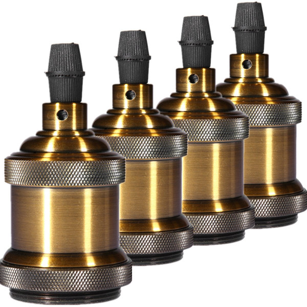 E26/ E27 Base Solid Bronze Lamp Socket Vintage Industrial Edison Pendant Ceramics Light Socket Brass Finished,Pack Of 4