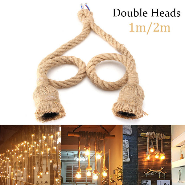 E27 Pendant Lamp Hemp Rope Base Fixture Rope Ceiling Light Base for Retro Vintage Ceiling Light 1/2M Double/Single Heads