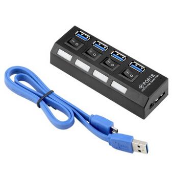 Free Shipping 10pcs New 4 Ports USB 3.0 HUB With On/Off Switch For Desktop Laptop