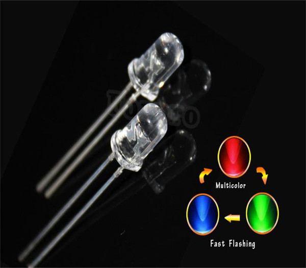 1000pcs/lots 5MM Fast Flashing LED Diode Flash RGB Color Changing Blinking Transparent /Diffused