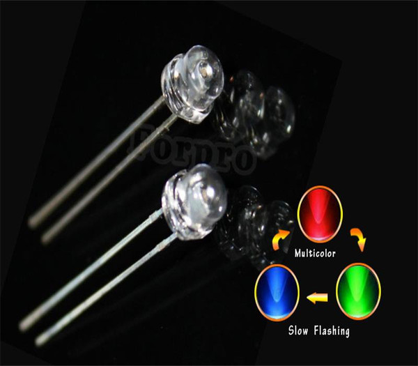 1000pcs 5mm Light Emitting Diode LED Lamp 5mm diffuse Straw Hat RGB Slow Flashing Flicker Transparent Tri-Color Red Green Blue