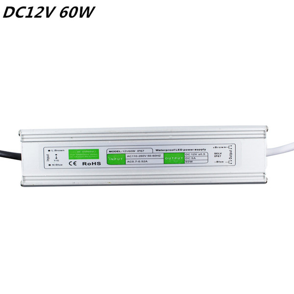 Input AC100-260V Output DC12V 5A 60W IP67 Waterproof LED Driver Power Supply For Outdoor Usage Free Shipping