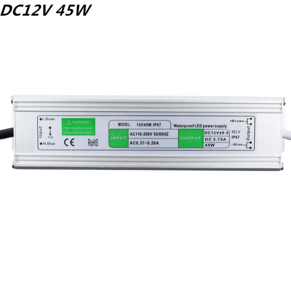 DC 12V Waterproof LED Driver Power Supply 12V 45W 3.75A AC110V~260V free shipping