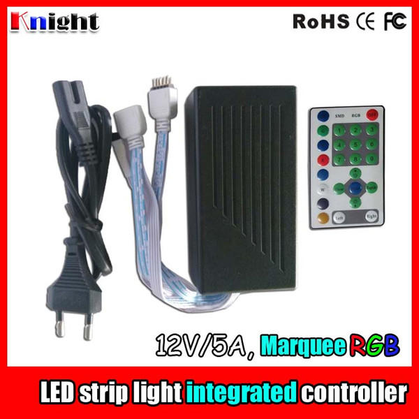 whole sale marquee scrolling Integrated RGB controller for RGB led string light 12V 5A horse racing IR remote controller 5M+adapter