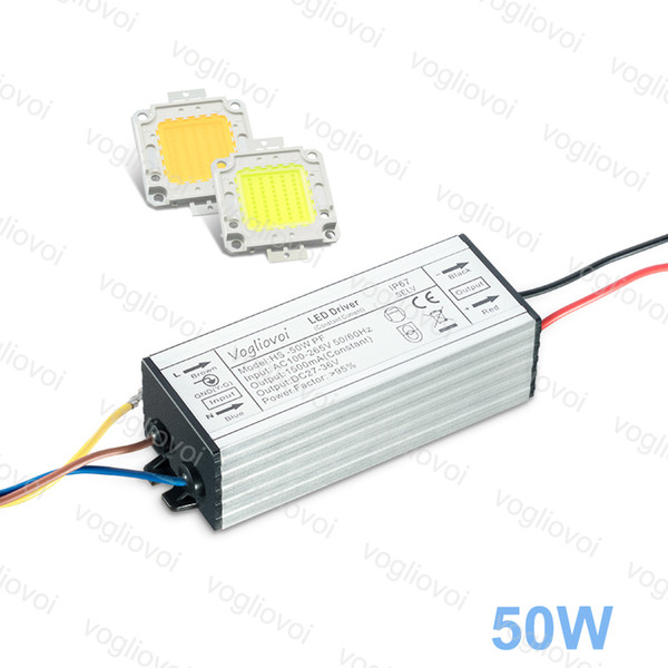 LED Transformer 50W Full Power 110V 220V Waterproof IP65 Aluminum Silvery Driver With Warm White White 35MIL LED Chip 5500LM DHL