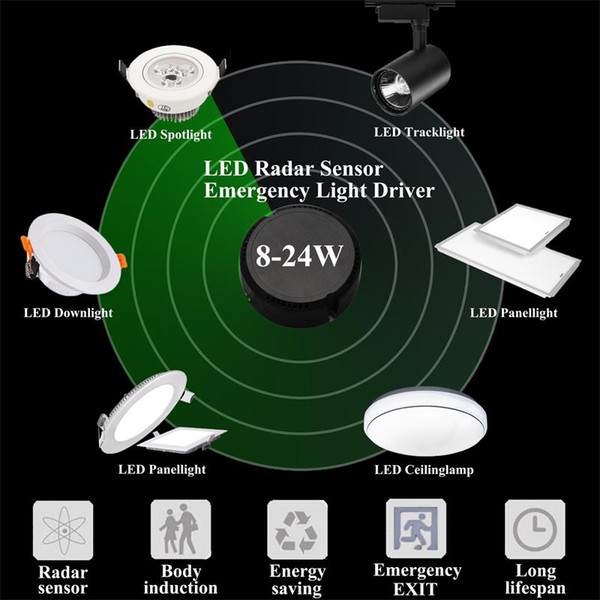 LED Emergency Light 8-24W Microwave Radar Sensor Driver for Energy Saving Lighting LED Downlight Spotlight Panellight Tracklight Ceilinglamp