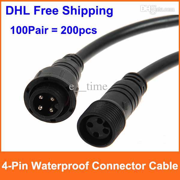 200pcs (100Pairs) 4Pin 4 Pin Male & Female Plug Waterproof Connector Cable For LED Light Strips High Quality DHL Free Shipping