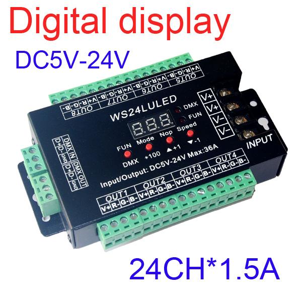 24CH dmx512 Controller, decoder,24 channel 8groups RGB output,DC5V-24V for LED strip light, RGB dump node,LED module