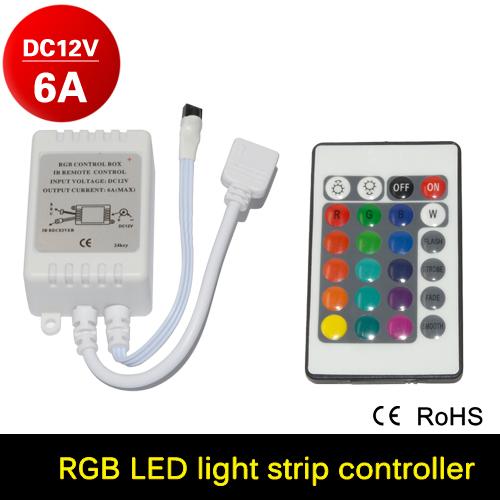 Wholesale-DC12V 24 Keys IR Remote Controller for SMD3528 SMD5050 RGB LED Strip LED Lights with RGB Control Box Dimmer RGB Controller