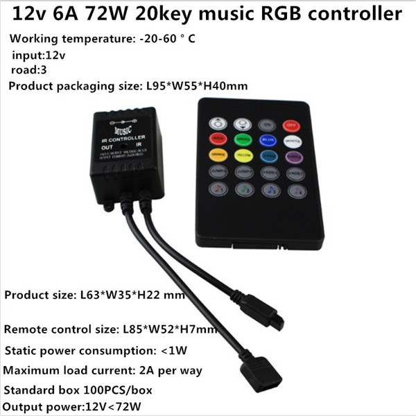 1pcs LED Music IR Controller DC 12V 20 Keys IR Remote Controllers for 3528 5050 2835 RGB LED Strip Light Mini Controller