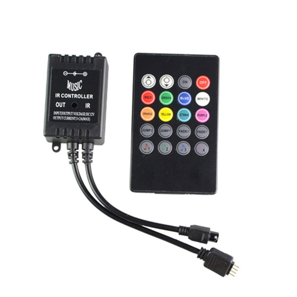 Wholesale-DC12V 20 Key Mini Dream color IR Music Sound Sensor Remote Controller With Control Box for 3528 5050 RGB LED Strip Light