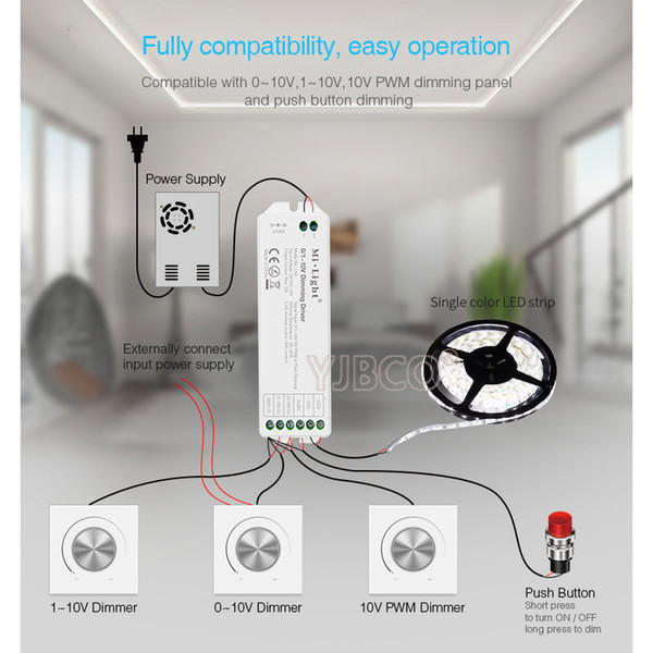 DC12V-24V New milight LS4 0/1~10V led Dimming Driver PWM or Push Dimming Signal Input led controller for single color strip