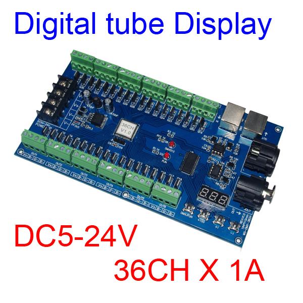 36CH dmx512 Controller,Digital tube display decoder,36 channel 13groups RGB output,DC5V-24V for LED strip light, RGB dump node,LED module