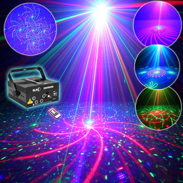 Wholesale-SUNY 3 Colors Remote 5 Lens 80 Pattern RGB Laser BLUE LED Stage Lighting Light Green Red illumination DJ Home Professional Light