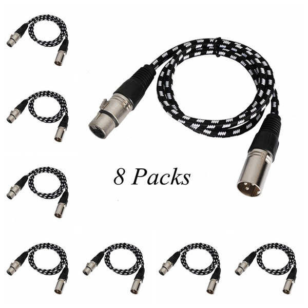 8 Pack DMX Cables 3 Pins XLR Male to Female 3FT/1M for Stage Par Lights and Microphones