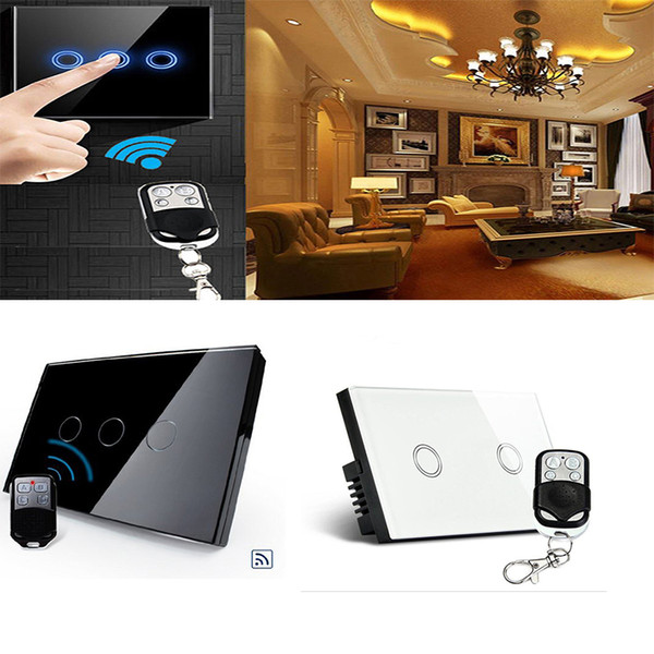 US/AU Standard, Black&White Pearl Crystal Glass Panel Wireless Remote Touch Screen Light Switch With Mini Remote