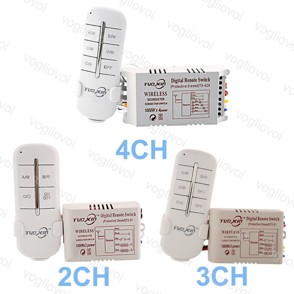 Switch Receiver 220V 2CH 3CH 4CH Way For LED Ceiling Panel Lamps Bulbs Digital RF Remote Controller Wireless Transmitter Plastic DHL