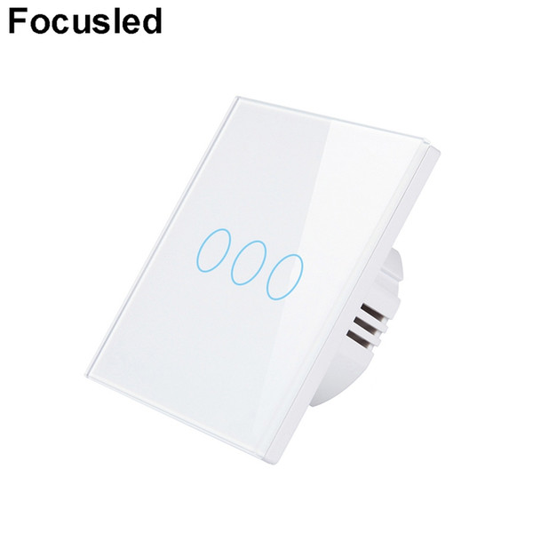 3 Gang 1 Way EU Standard Switch Single Live Wire Wall Touch Screen Switch Luxury White Crystal Toughened Glass AC 220-250V CE ROHS