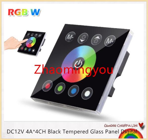 DC12V 4A*4CH Black Tempered Glass Panel Digital Touch Screen Dimmer Home Wall Light Switch For RGBW LED Strip Tape 3 Channel