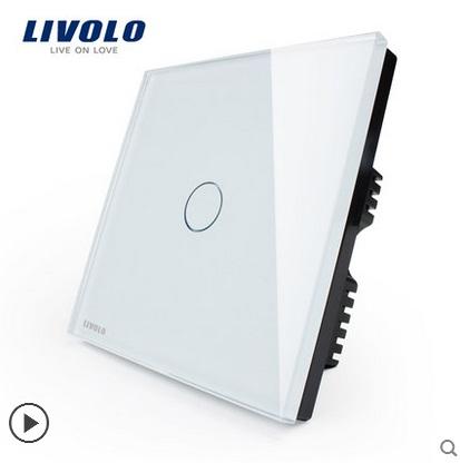 Free Shipping, Livolo Luxury White Crystal Glass Switch Panel, UK Standard,110~250V Touch Screen Wall Light Switch