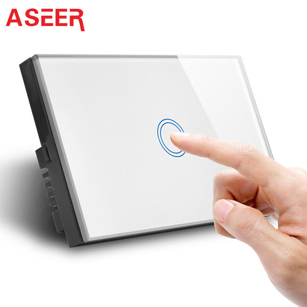 ASEER,US/AU Standard Touch Switch,AS-US01W,White Crystal Glass Panel,1Gang 1000W Touch Control Light Switch with LED indicator