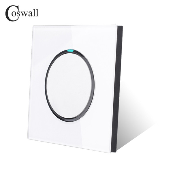 Coswall New Arrival Crystal Glass Panel 1 Gang 2 Way Random Click Push Button Wall Light Switch With LED Indicator