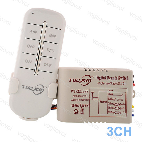 Switch Receiver 3CH Way 220V For LED Ceiling Panel Lamps Bulbs Digital RF Remote Controller Wireless Transmitter Plastic DHL