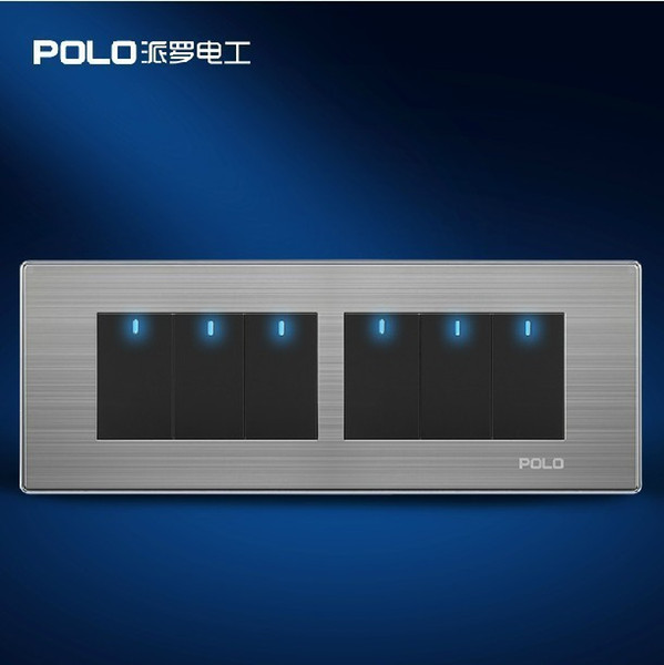 Free Shipping,POLO luxury wall switch panel,197MM*72MM, LED panel, Light switch, Flat switch,110~250V,6 Gang 2 Way