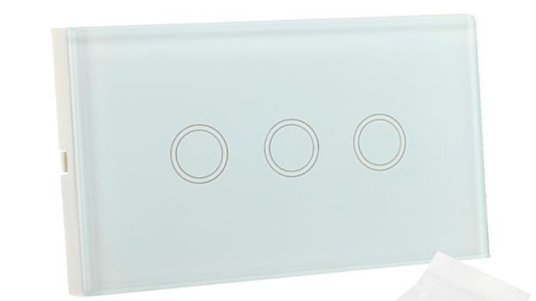 New products white color Crystal Glass Panel US Touch Lamp Switch/ Home Light Switch/ Wall Switch 3 Gang 1 Way