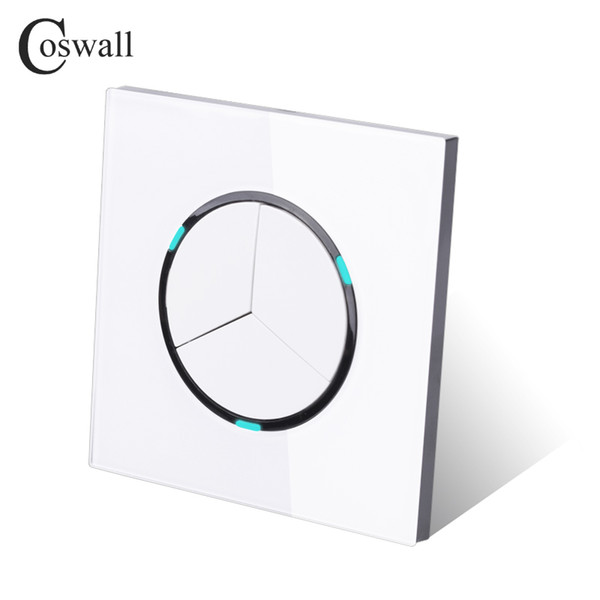 Coswall 2018 New Arrival white Crystal Glass Panel 3 Gang 2 Way Random Click Push Button Wall Light Switch With LED Indicato