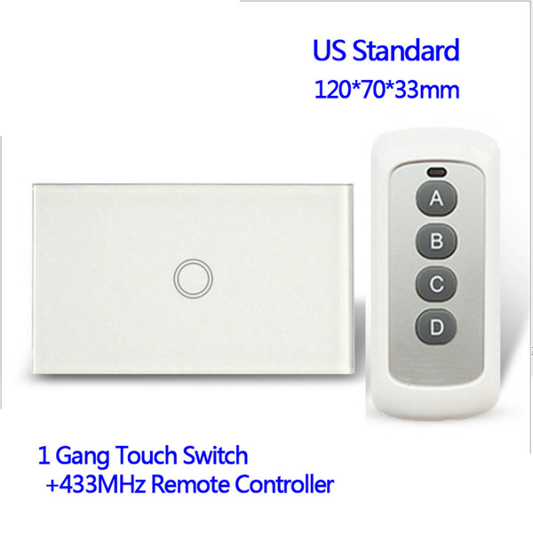 Remote control single touch switch 1 group 1 waterproof crystal glass wall panel switch American Standard band pilot