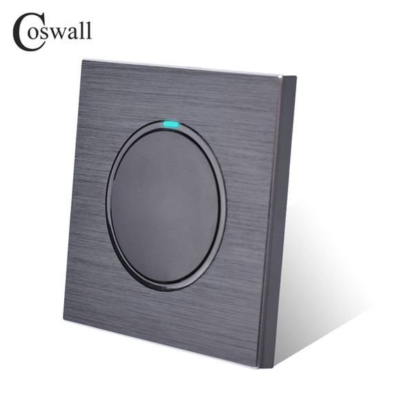 Coswall Luxurious 1 Gang 2 Way Random Click Push Button Wall Light Switch With LED Indicator Black Aluminum Panel