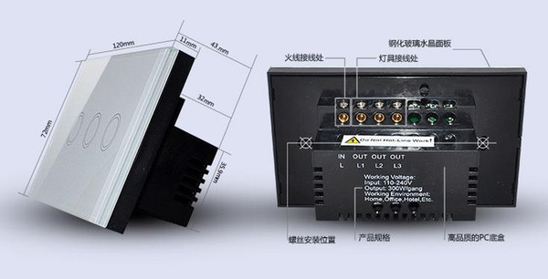 3Gang Touch Switch/Touch Lighting Switch/Touch Control Switch/US Standard 3 Gang Switch/Touch Control/1 Way