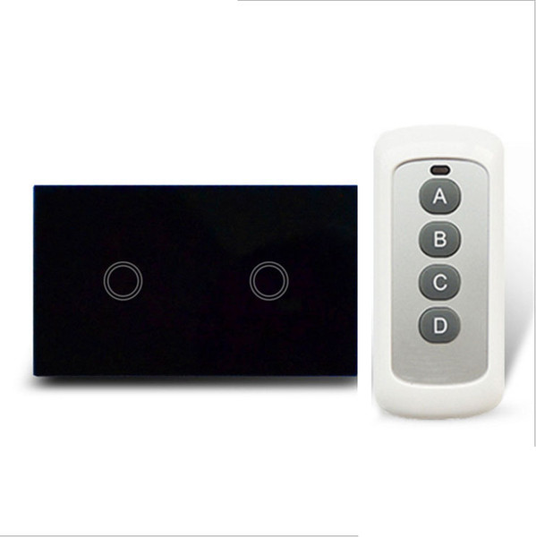 Remote Control Single Touch Switch 2 Gang 1 Way Waterproof Crystal Glass Panel Wall Switch US Standard With Pilot