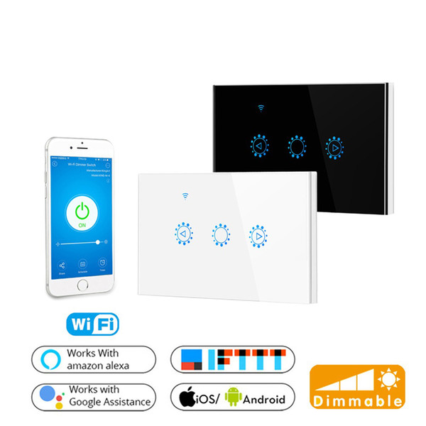 Smart Wifi Touch Switch Glass Stepless Dimmer Panel Panel Wall Switch Ewelink APP Support Alexa Google Home US EU Dimming White Black