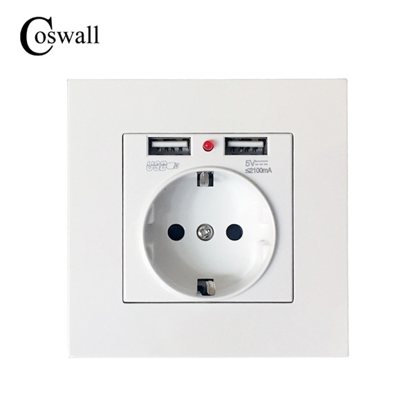 Wall Power Socket Grounded 16A EU Standard COSWALL Electrical Outlet With 2100mA Dual USB Charger Port for Mobile