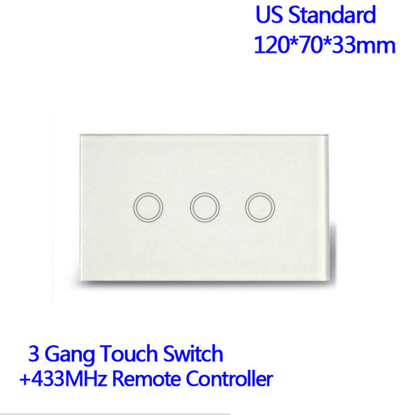 Remote Control 3 Gang 1 Way Waterproof Tempered Glass Plate Touch Light Electronic Switch US Standard With Pilot