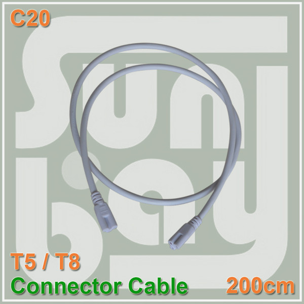 Free shiping T5 T8 connecting wire 200cm power cords cable both side tube connector 3 pin sockets for integrated tube