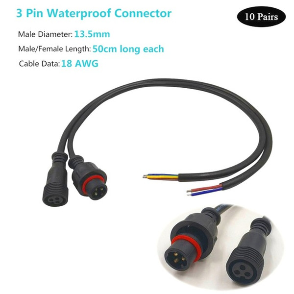 3 Core BLACK Waterproof pigtail,50cm long each;male and female;male connector's diameter:13.5mm/18.5mm outdoor