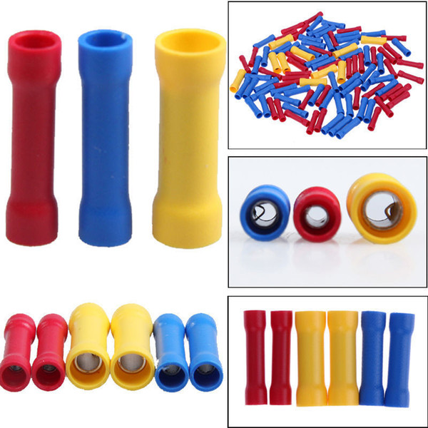 BV1 BV2 BV5 Insulated Straight Wire Butt Connector Electrical Crimp Terminal Yellow Red Blue Three Colors