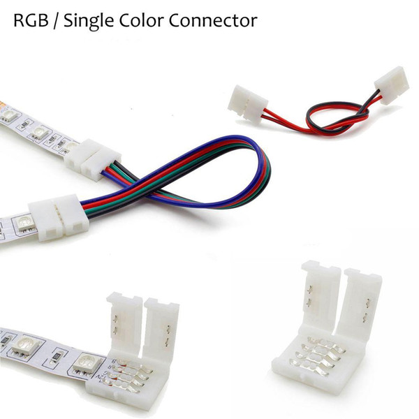 10 pcs 2Pin 4pin 8mm 10mm RGB Single Color solderless wire Angle Connector cable Adapter For 3528 5050 LED Flexible Strip light