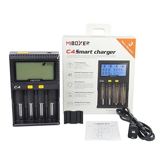 C4 Universal Quad Battery 18650 Charger 4-Slot LCD Screen with US Wall Charger Cable for Li-ion/IMR/INR/ICR/Ni-MH/Ni-Cd/LiFePO4 rech