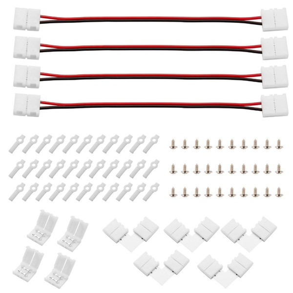 Led Light Strips Connectors and Mount Bracket Clip Kits for 10mm wide SMD5050 5630 5730 Single Color 2 Pin Led Rope Lights