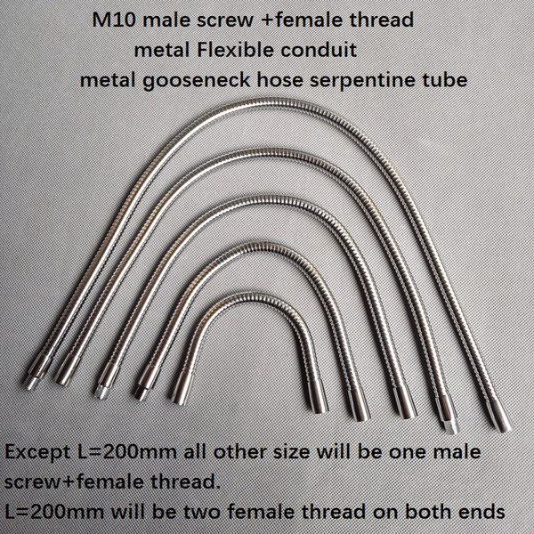 2pieces/lot m10 male screw +female thread Soft Light metal Flexible conduit metal gooseneck hose serpentine tube clamp lamp