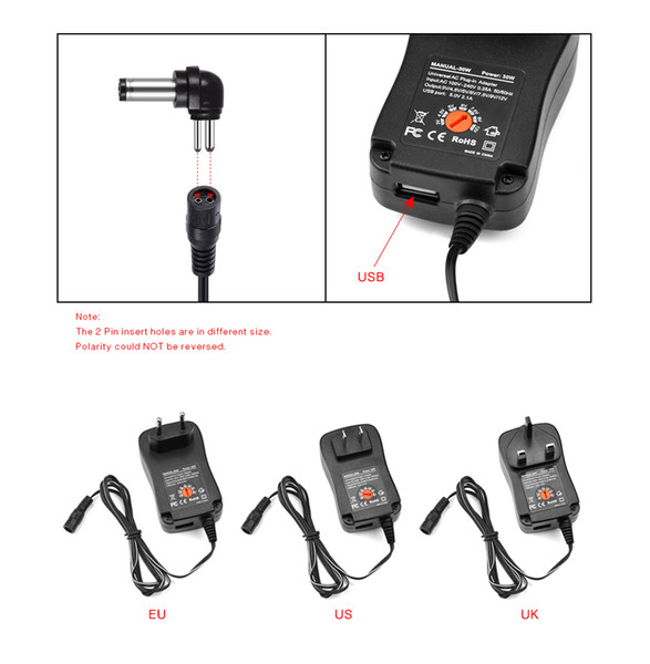 100-240 V TO 3V 4.5V 5V 6V 7.5V 9V 12V 30W Universal Adjustable AC/DC Charger Adapter Switching Power Supply + 5V 2.1A USB Port