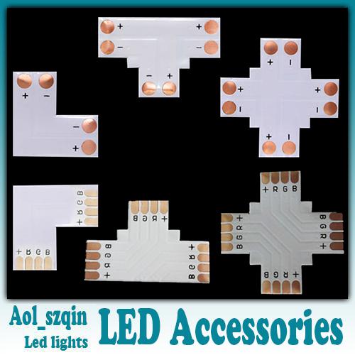 1000pcs L T + cross shaped led strip light connector for 8mm 10mm 3528 5050 single color or 5050 RGB led strip optional