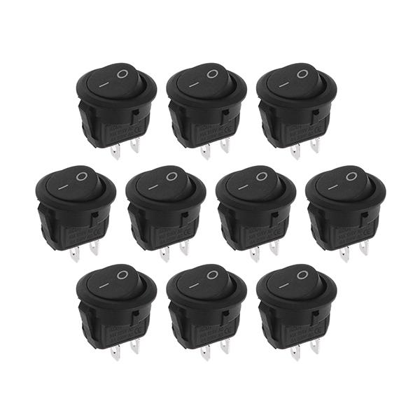 10Pcs Rocker Switch ON/OFF 2 Position Round Boat Rocker Switch 6A/250V 10A/125V AC